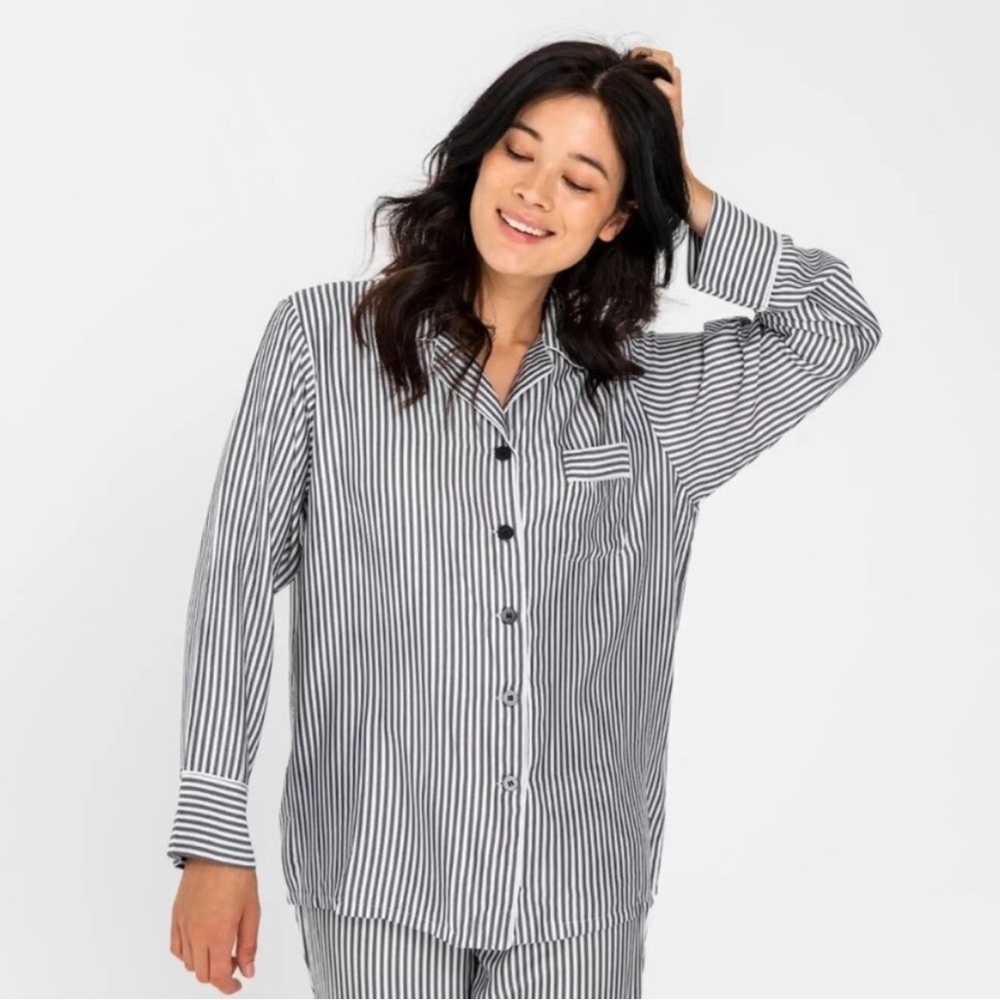 Sateen set Ettitude 100% bamboo PJ set grey stripe